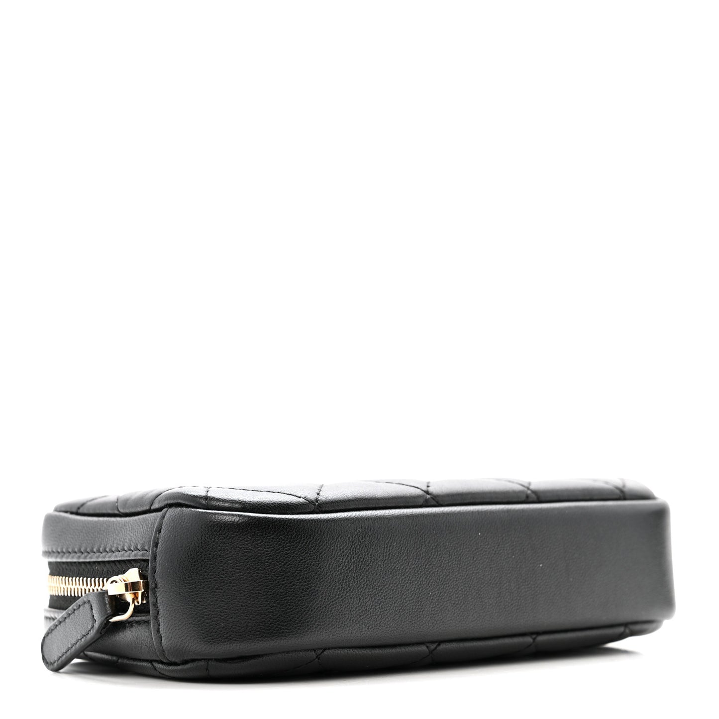 Lambskin Quilted Small Curvy Pouch Cosmetic Case Black