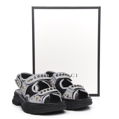 Gucci Technical Canvas Calfskin Reflective Studded Mens Aguru Sandals 8 Silver Black 8 of 8