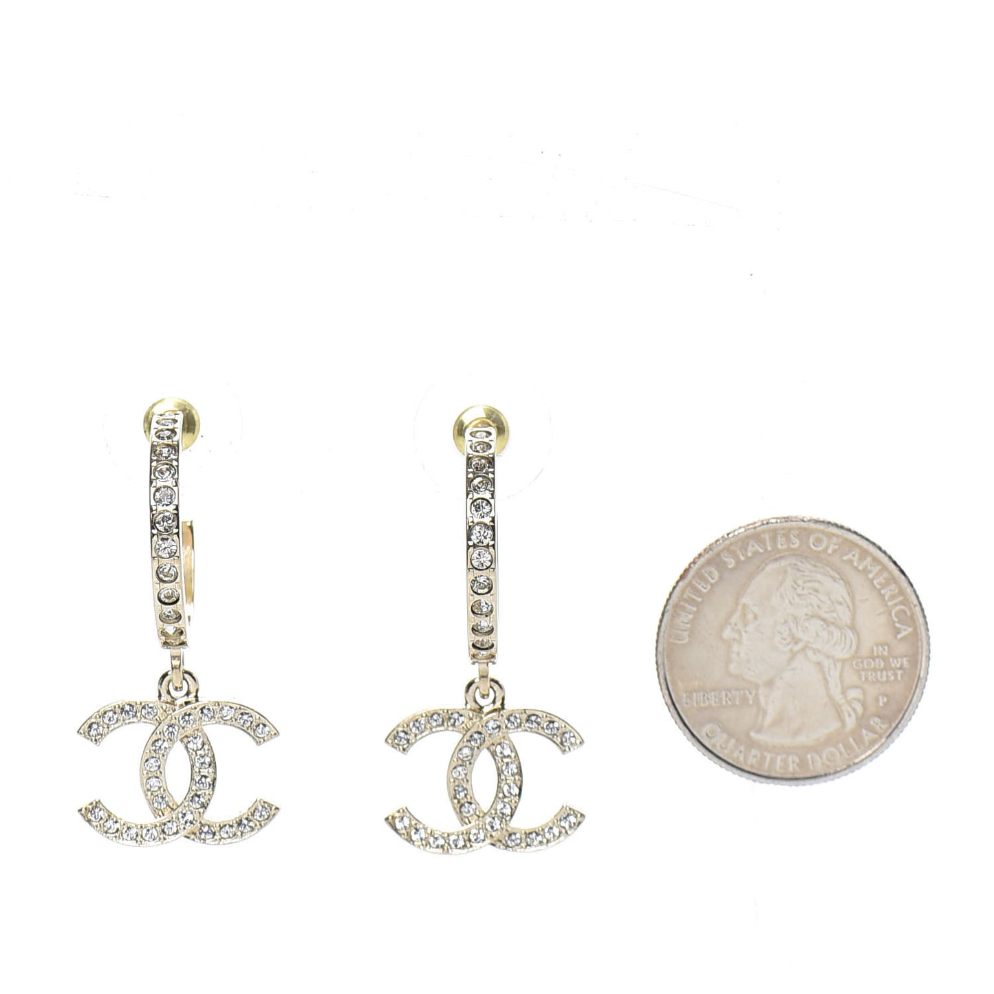 Crystal CC Hoop Drop Earrings Gold