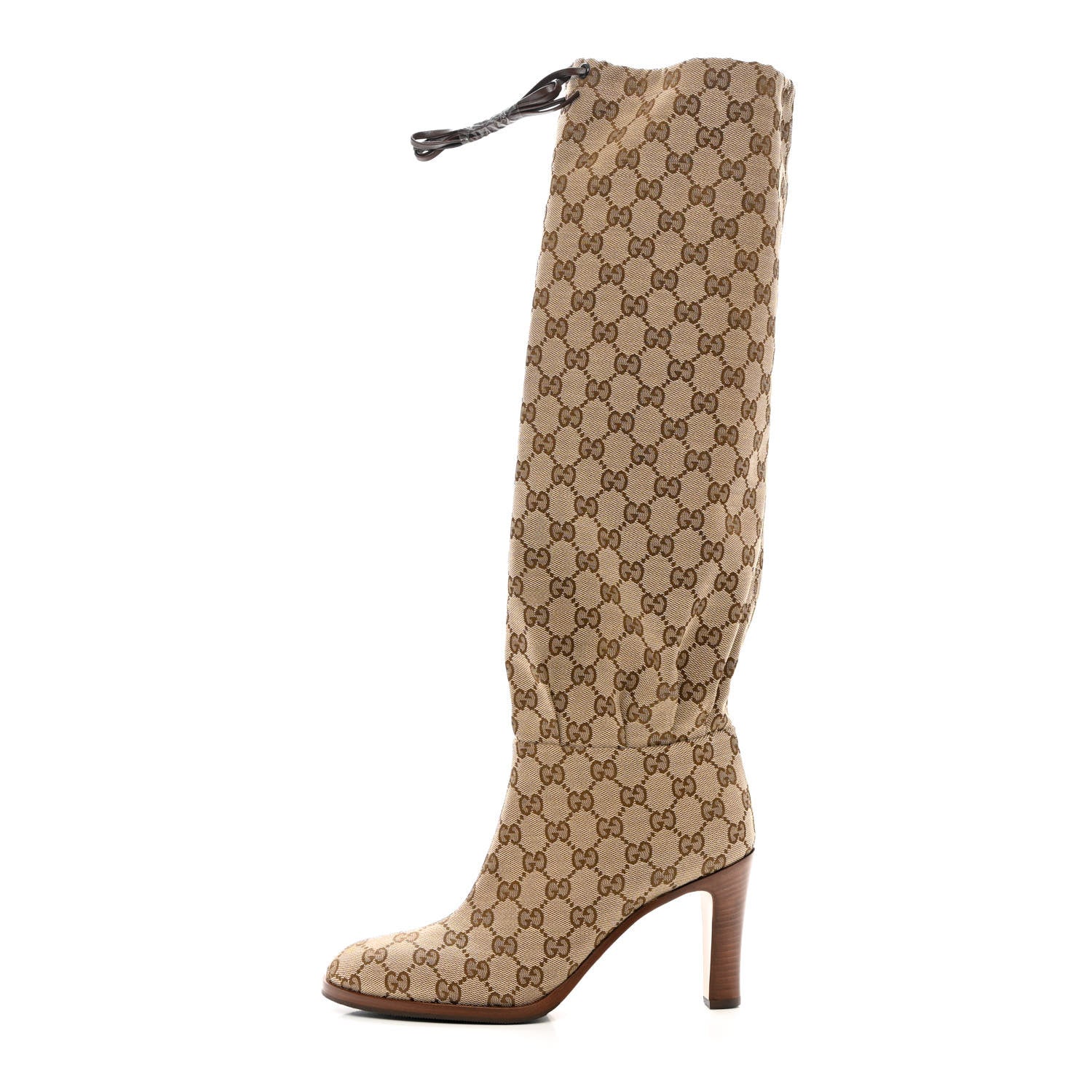 Gucci Monogram Malaga Kid Lisa Mid Heel Boots 39.5 Beige Ebony 1 of 9