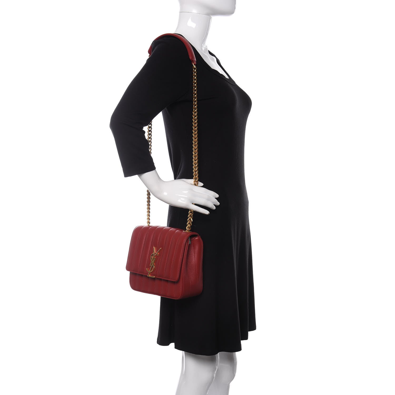 Saint Laurent Lambskin Matelasse Monogram Medium Vicky Chain Bag Rouge Eros 2 of 9