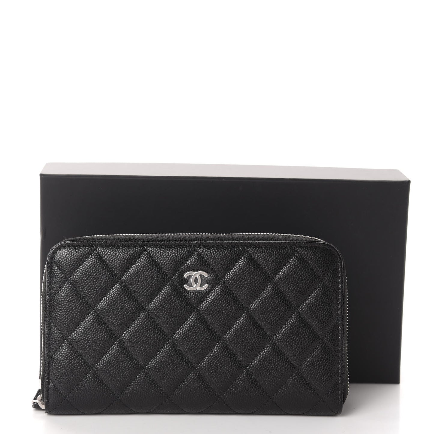 Caviar Quilted Large Zip Around Organizer Wallet Black