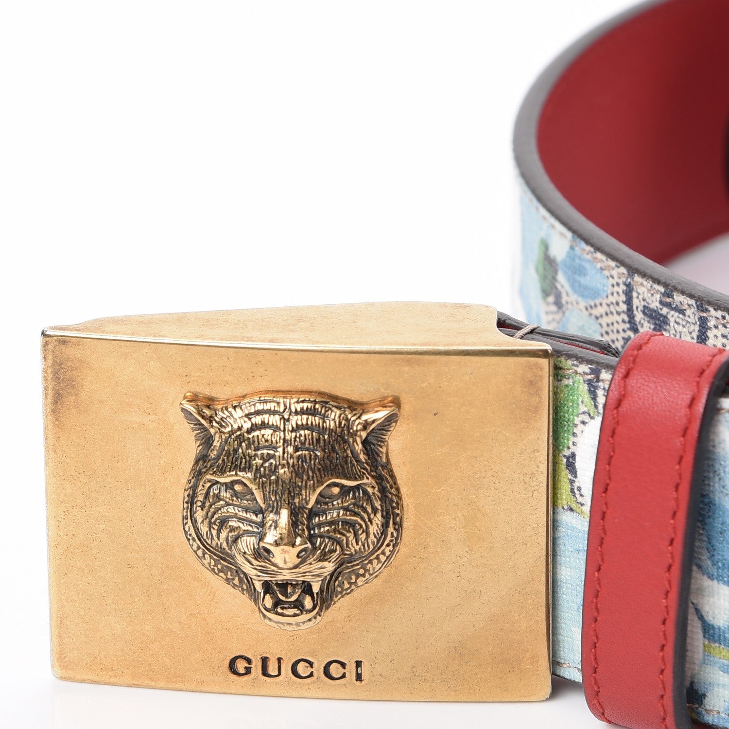 Gucci GG Plus Monogram Blooms Plaque Belt 90 36 Blue 6 of 7
