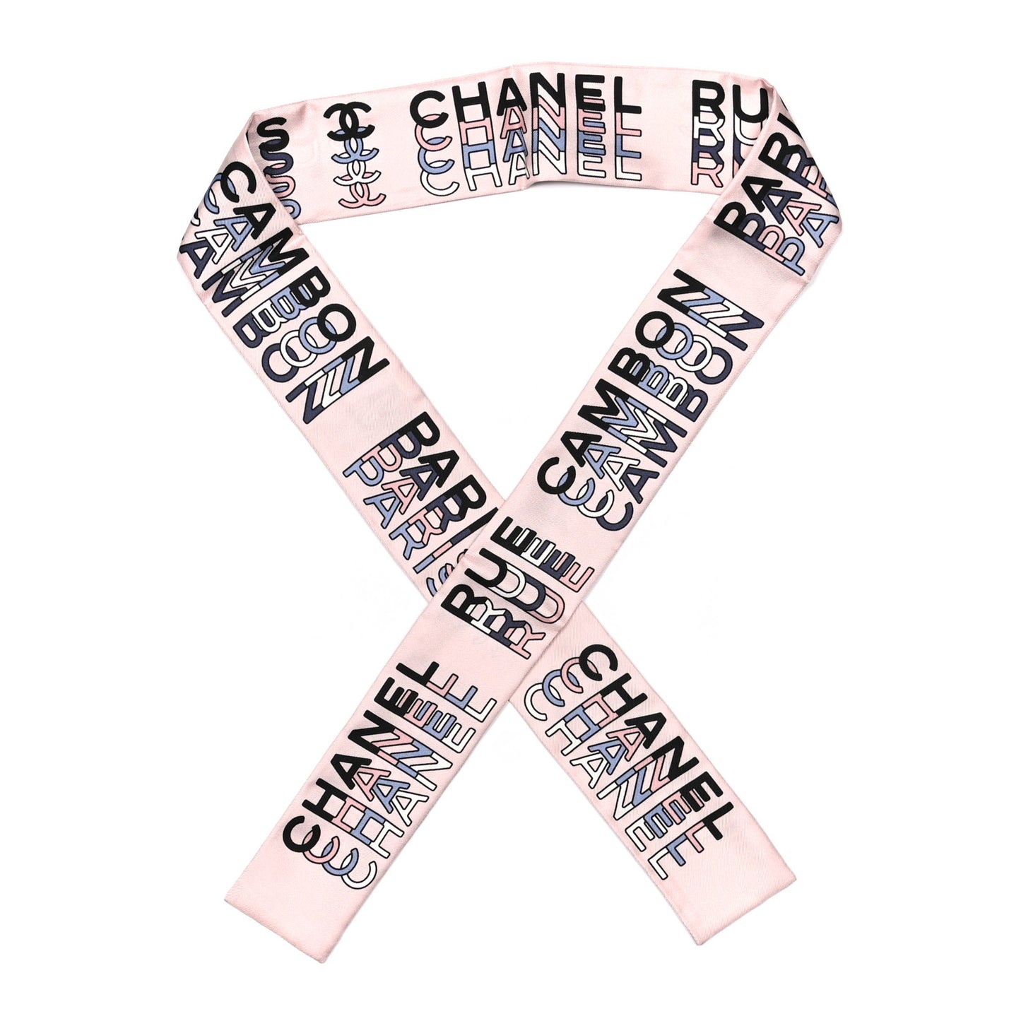 Silk Logo CC Slim Bandeau Scarf Ecru Pink Black