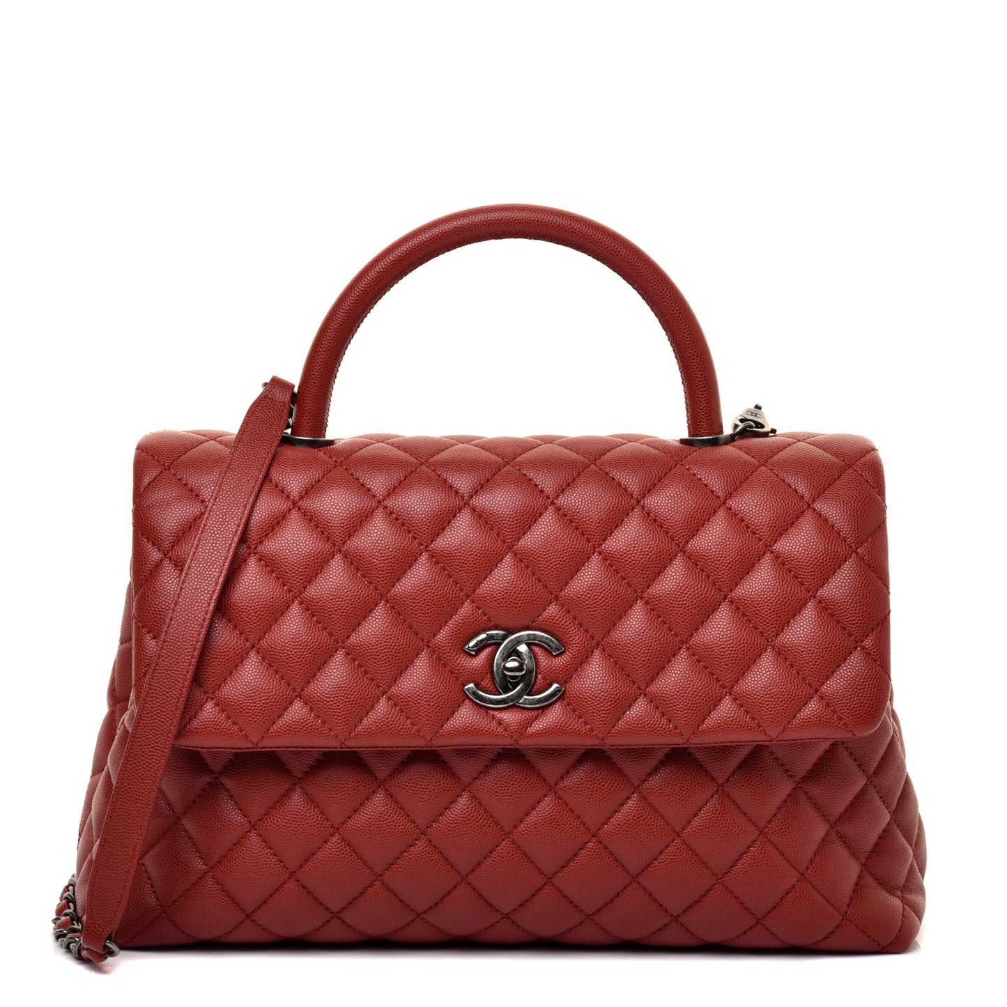 Caviar Quilted Medium Coco Handle Flap Dark Red