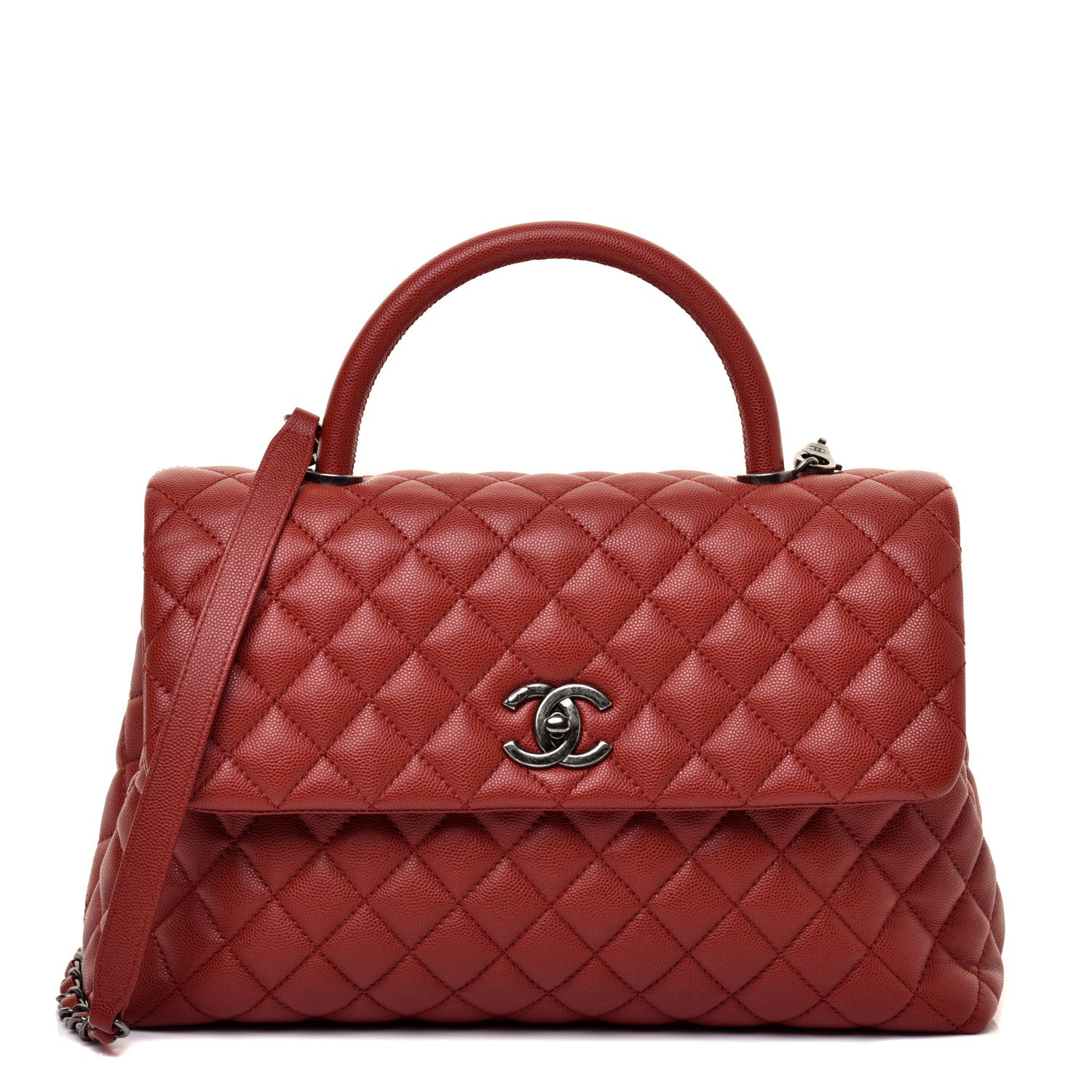 Chanel Caviar Quilted Medium Coco Handle Flap Dark Red 1 of 11