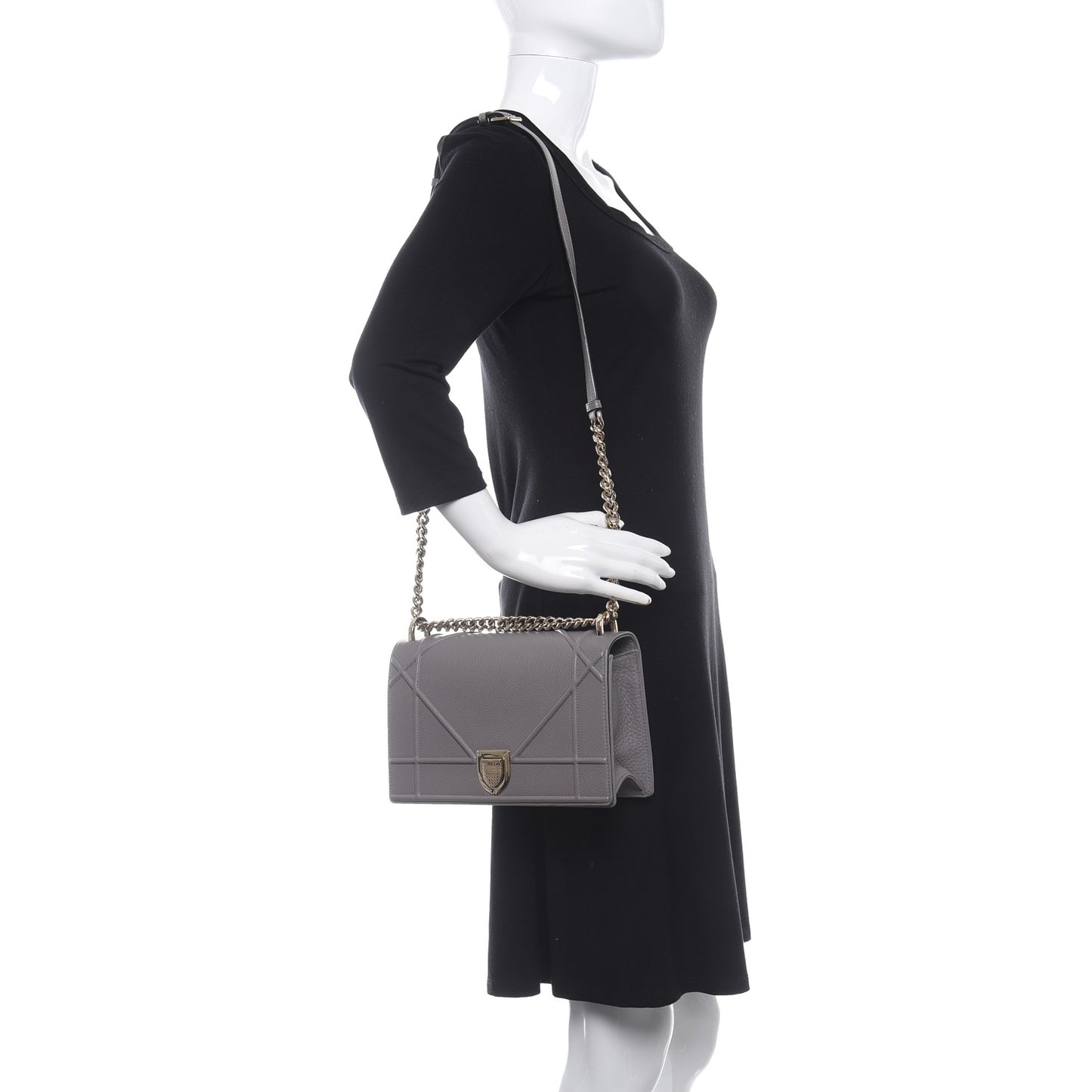 Grained Calfskin Medium Diorama Flap Bag Grey