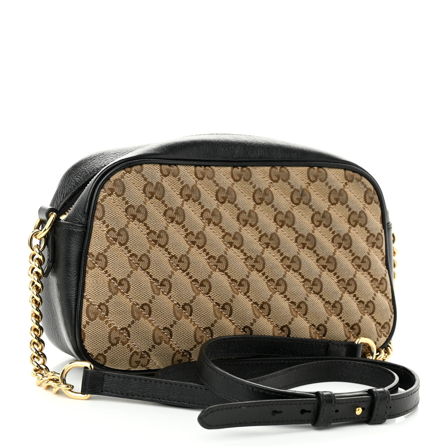 Gucci Monogram Matelasse Diagonal Small GG Marmont Chain Shoulder Bag Beige Black 3 of 12