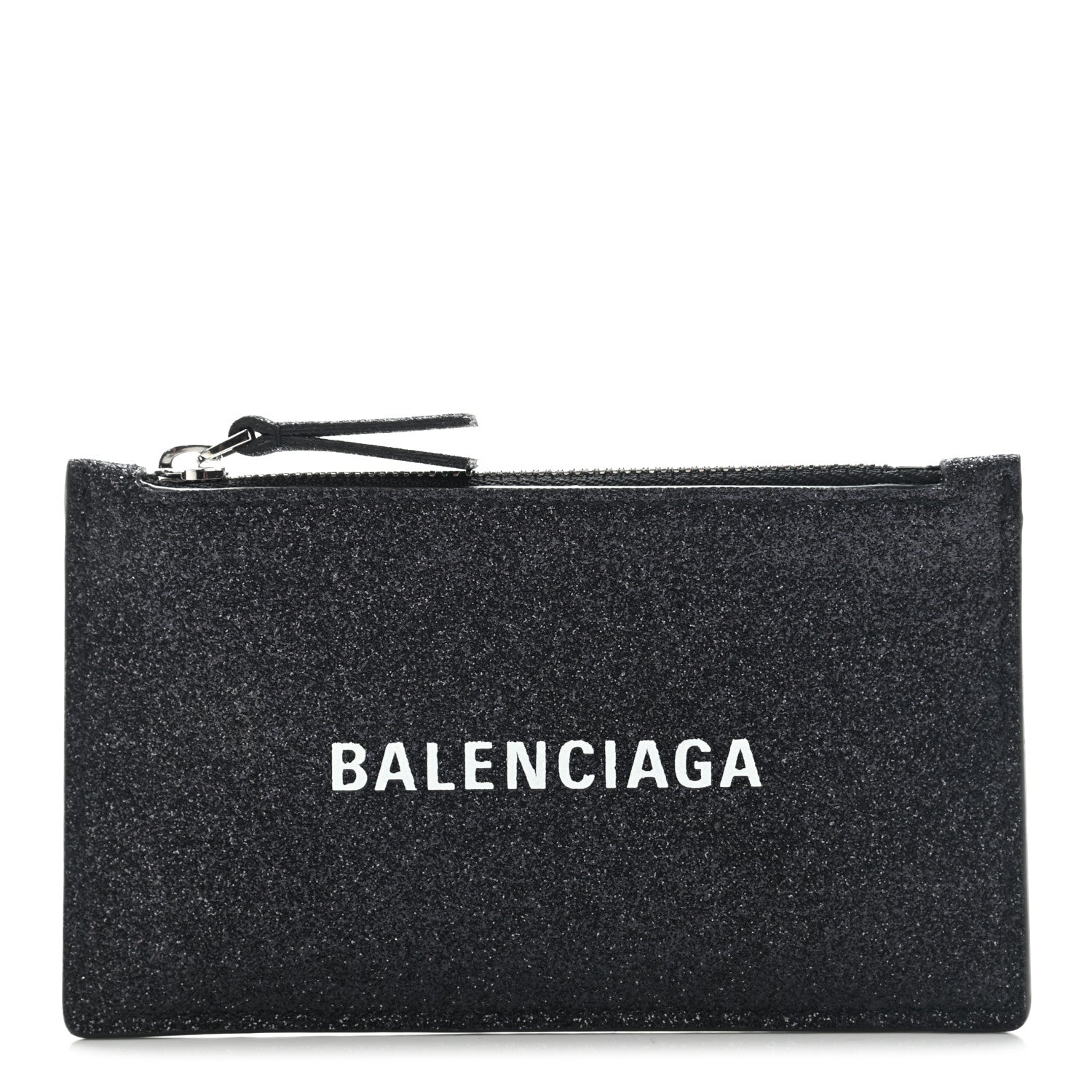 Balenciaga Glitter Sparkled Calfskin Logo Long Card Holder Black 1 of 6