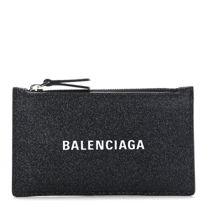 Balenciaga Glitter Sparkled Calfskin Logo Long Card Holder Black 1 of 6