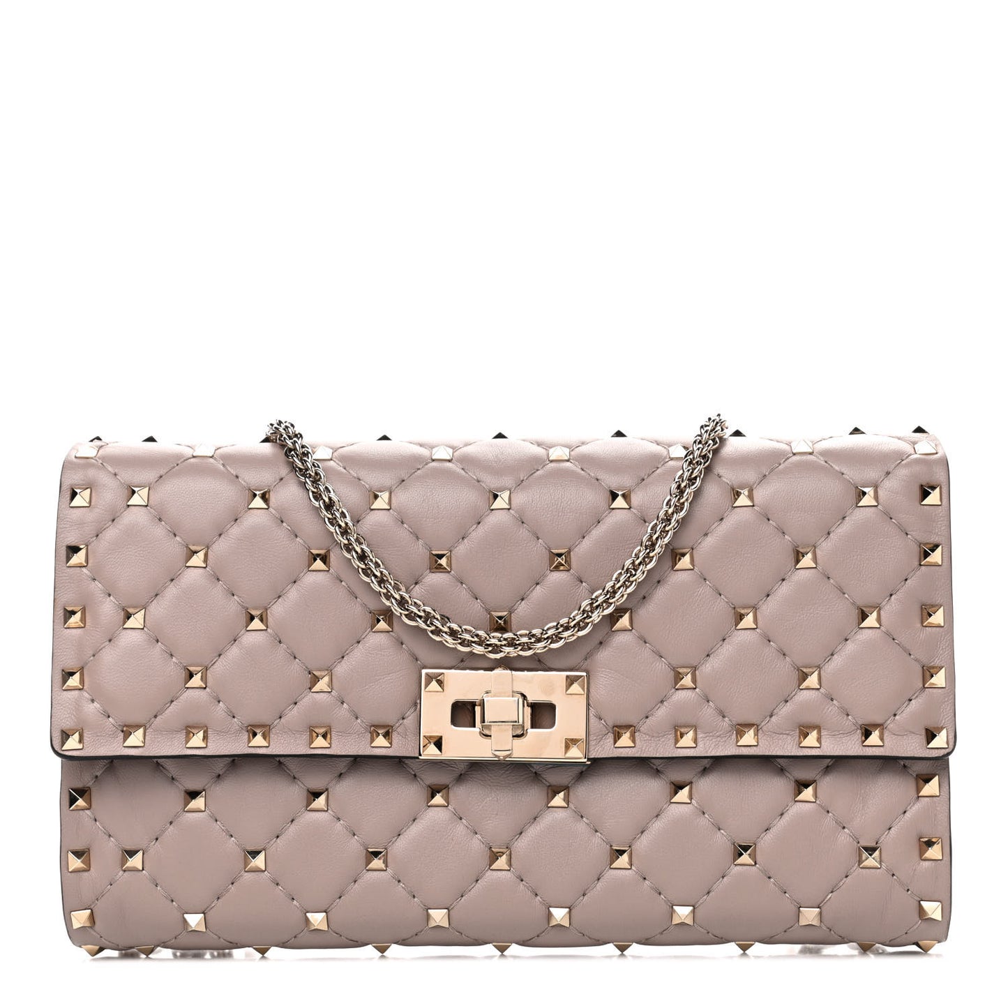 Lambskin Rockstud Spike Wallet on Chain Poudre