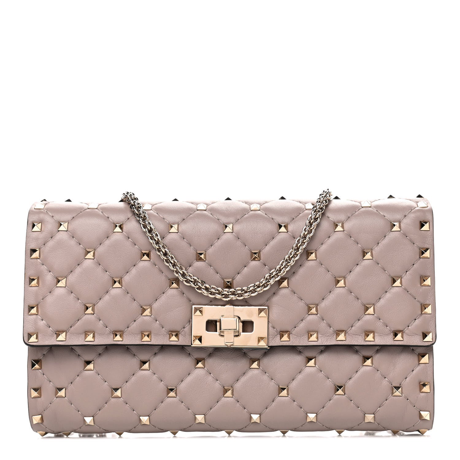 Valentino Garavani Lambskin Rockstud Spike Wallet on Chain Poudre 1 of 5