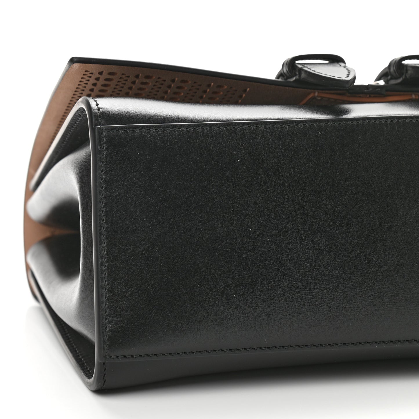 Calfskin Lux Laser Cut Mini Bellechasse 25 Top Handle Bag Black