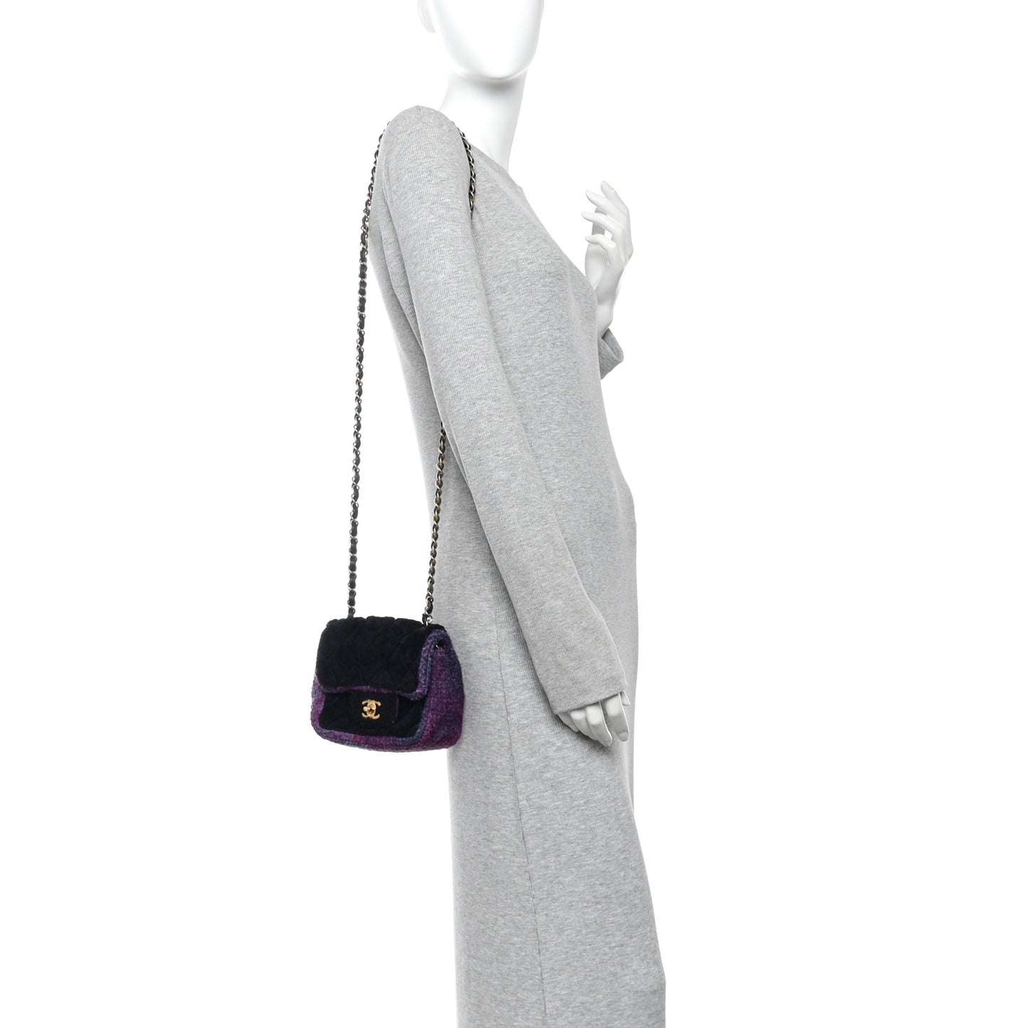 Shearling Tweed Quilted Mini Square Flap Bag Purple