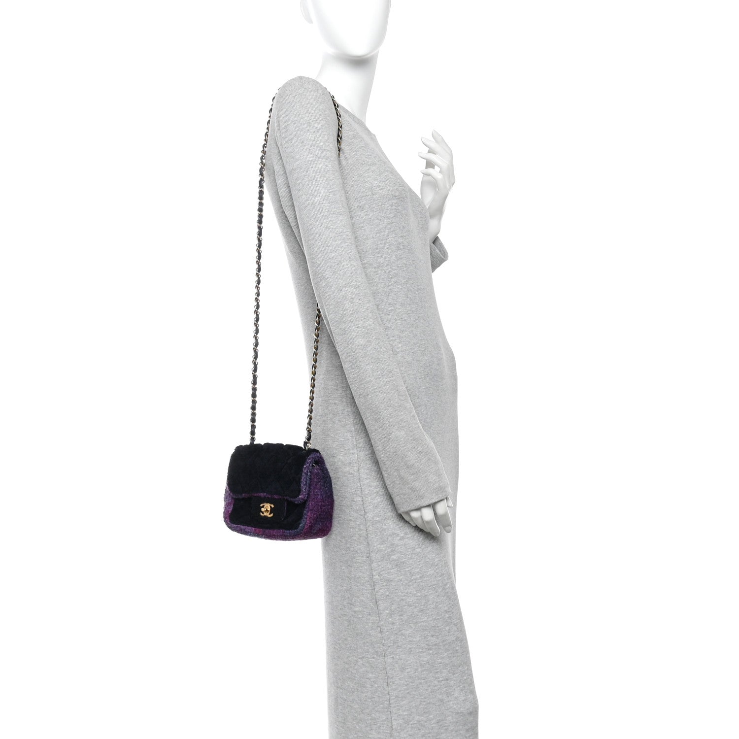 Chanel Shearling Tweed Quilted Mini Square Flap Bag Purple 2 of 10