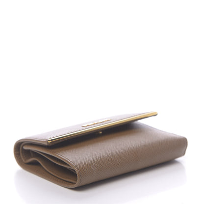 Prada Saffiano Compact Metal Bar Flap Wallet Caramel 4 of 8