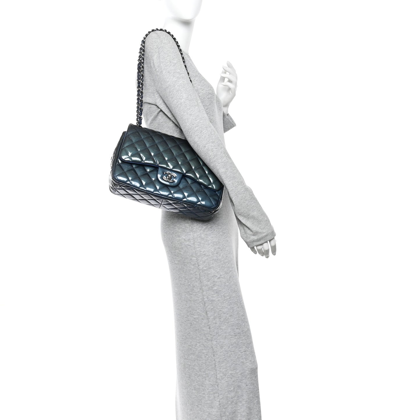 Patent Quilted Jumbo Double Flap Blue