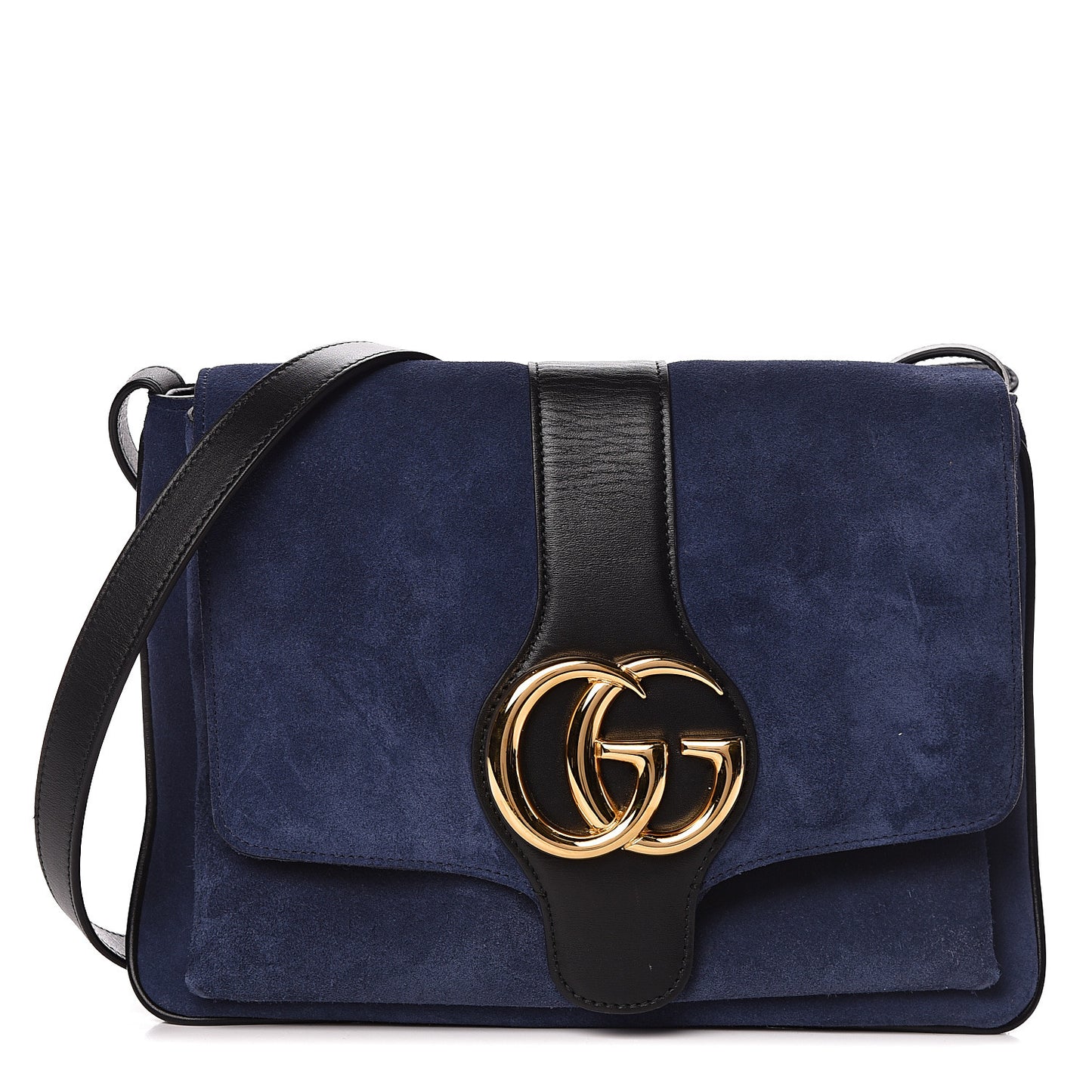 Suede Medium Arli Flap Shoulder Bag Blue Ink Black
