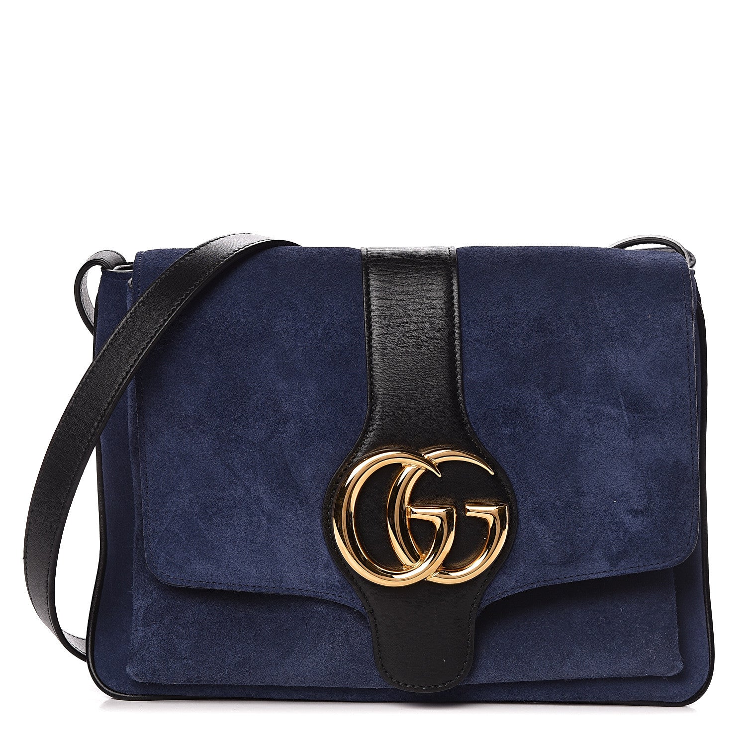 Gucci Suede Medium Arli Flap Shoulder Bag Blue Ink Black 1 of 10