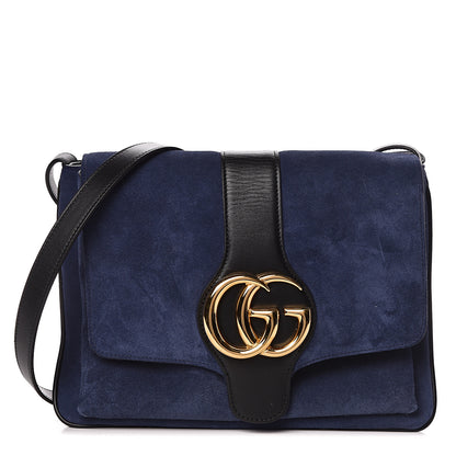 Gucci Suede Medium Arli Flap Shoulder Bag Blue Ink Black 1 of 10