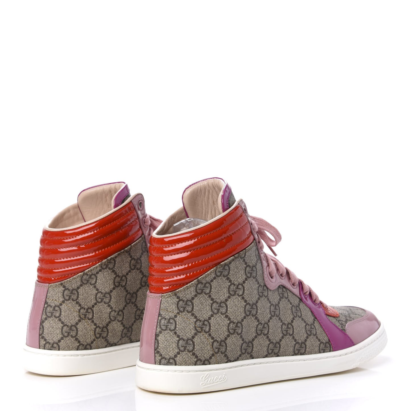 GG Supreme Monogram Patent Womens High Top Sneakers 39.5 Beige Carmine Rose New Rosette