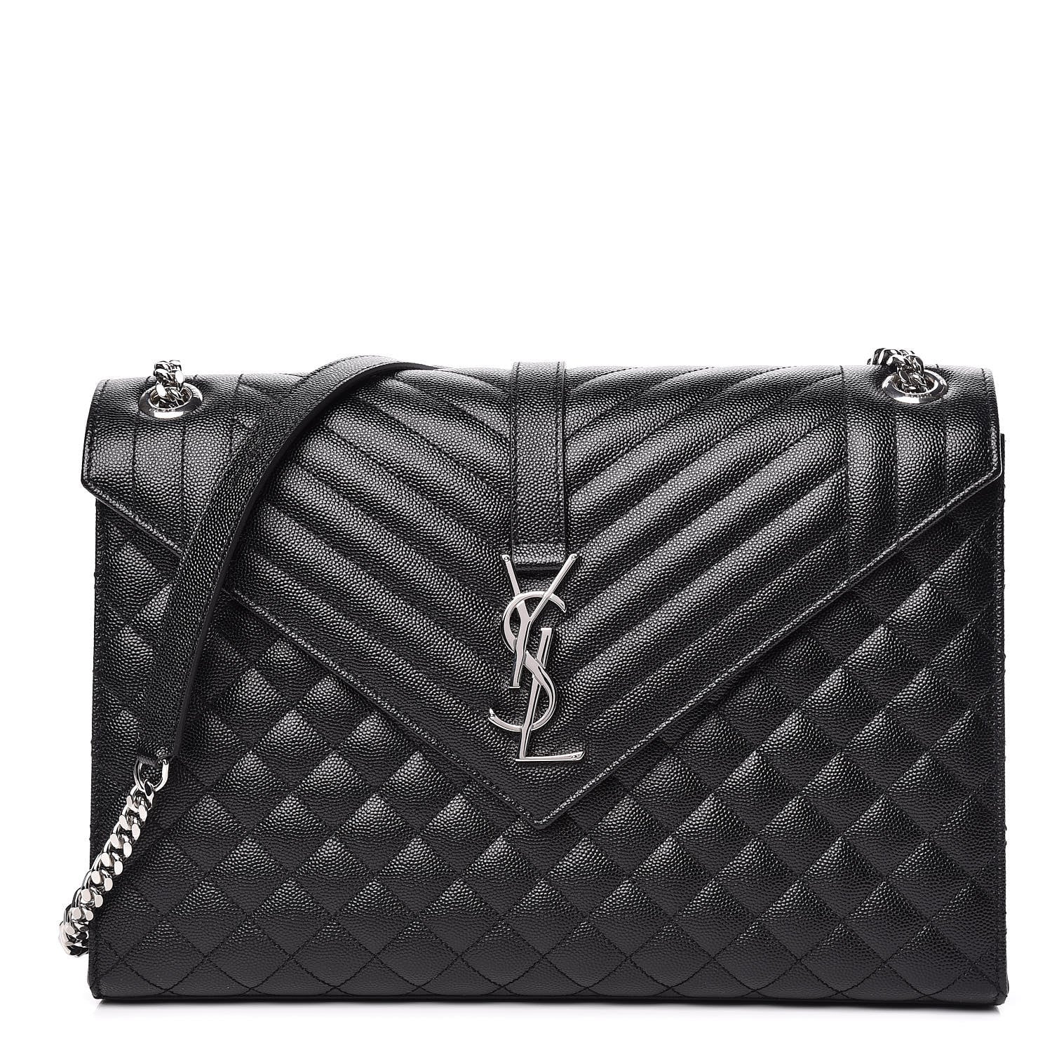 Saint Laurent Grain De Poudre Textured Mixed Matelasse Large Triquilt Monogram Satchel Black 1 of 11
