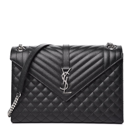 Saint Laurent Grain De Poudre Textured Mixed Matelasse Large Triquilt Monogram Satchel Black 1 of 11
