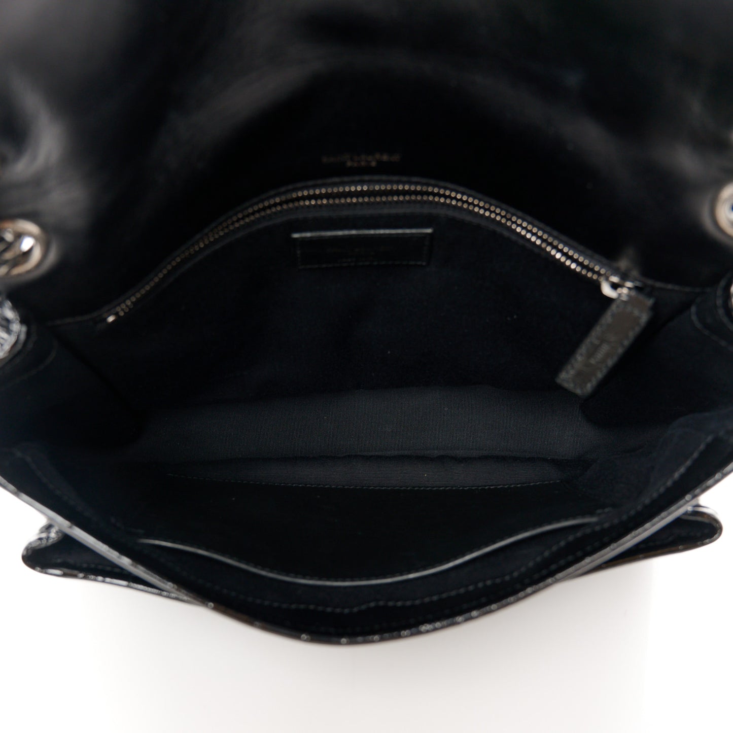 Patent Crocodile Embossed Lambskin Monogram Medium Niki Chain Satchel Black