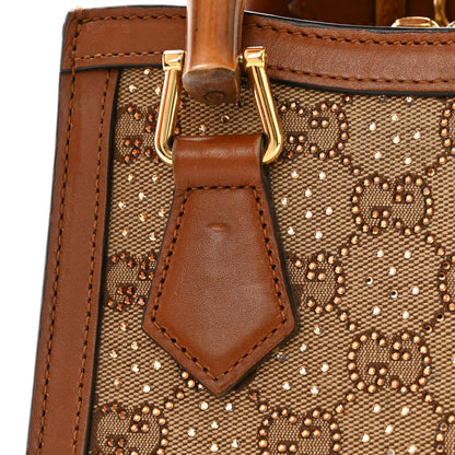 Gucci New Canvas Charisma Calfskin Crystal GG Monogram Mini Diana Tote Bag Camel Ebony 18 of 19