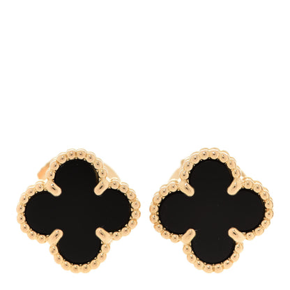 Van Cleef & Arpels 18K Yellow Gold Black Onyx Sweet Alhambra Earrings 1 of 6