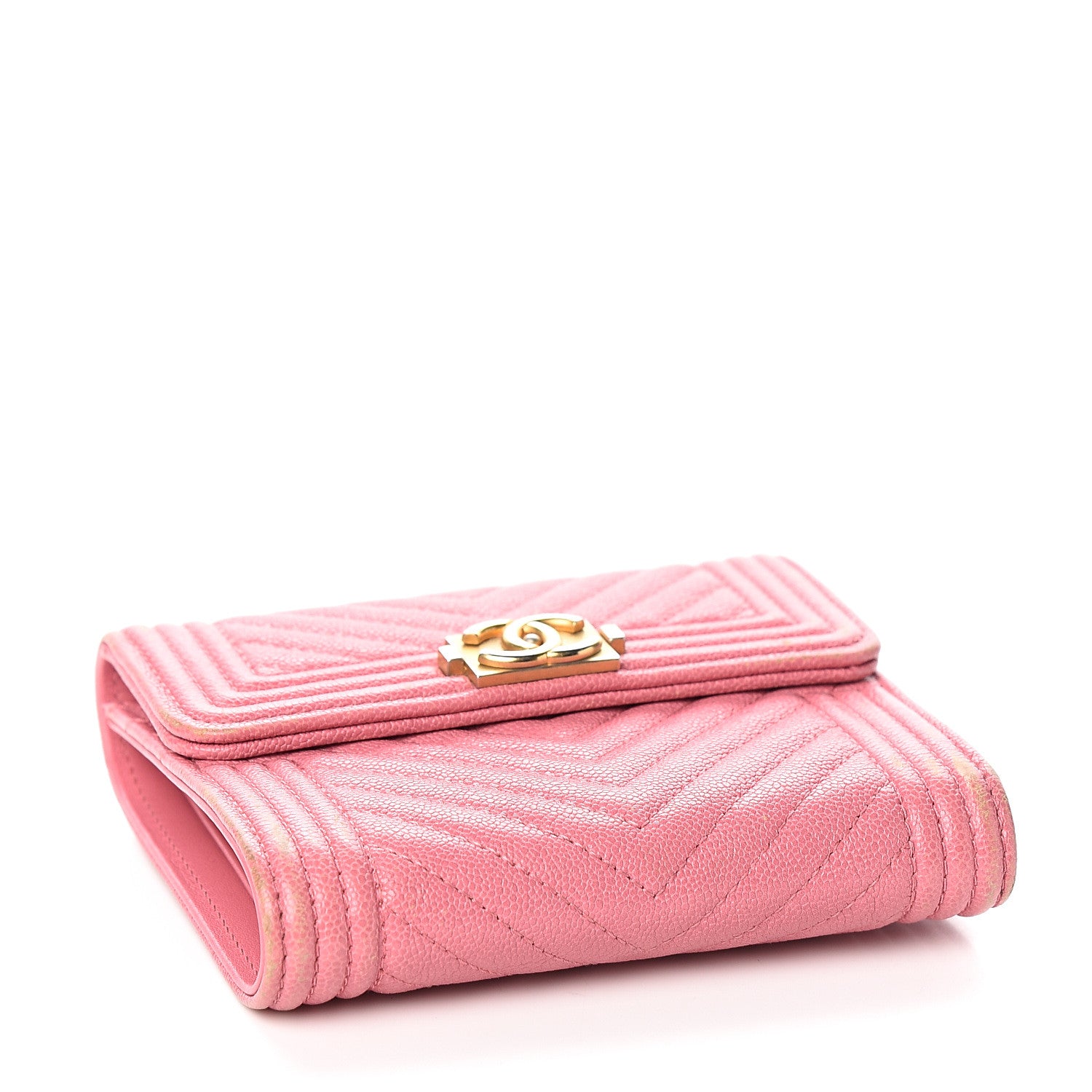 Chanel Iridescent Caviar Chevron Quilted Boy Compact Wallet Dark Pink 3 of 14