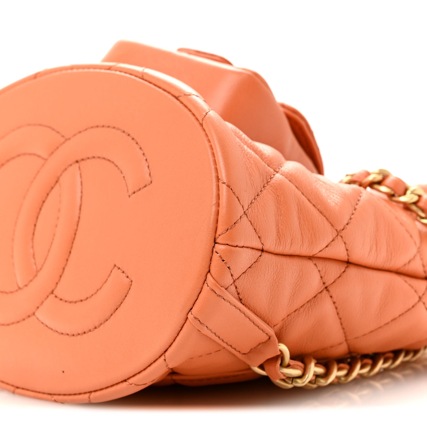 Calfskin Quilted Small CC Chain Bucket Backpack Orange