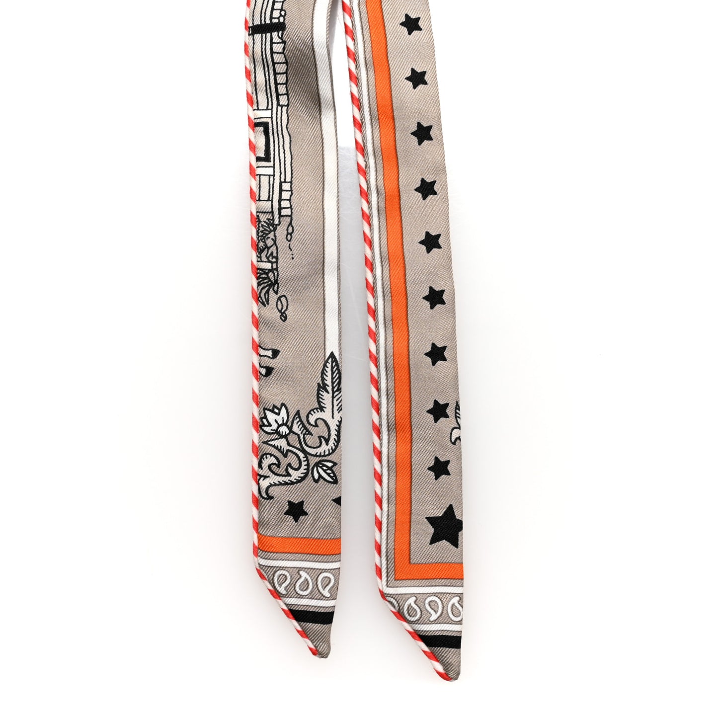 Silk Candy Doll Hermes-Paris Station Twilly Gris Cendre Orange Black