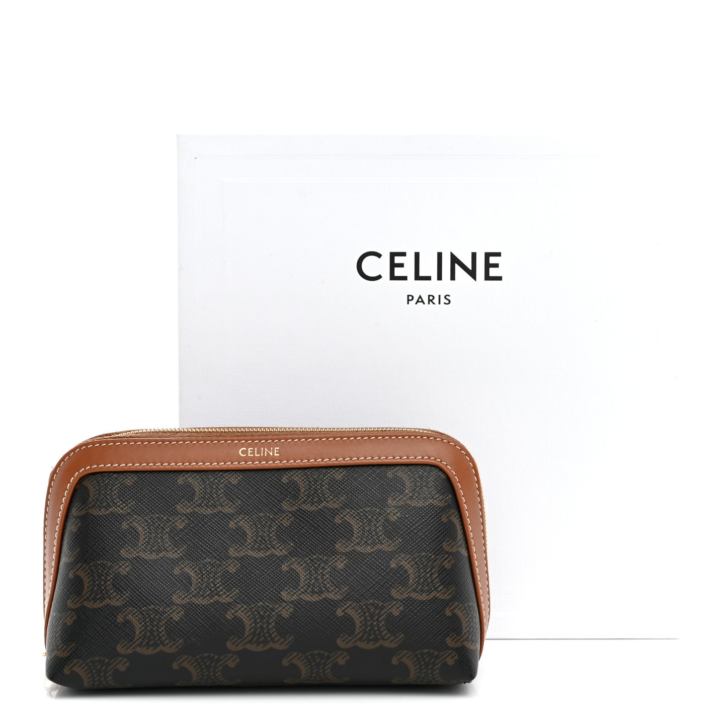 Triomphe Canvas Calfskin Small Cosmetic Pouch Tan