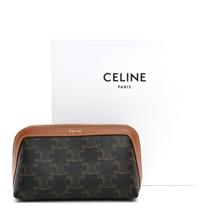 Celine Triomphe Canvas Calfskin Small Cosmetic Pouch Tan 8 of 8