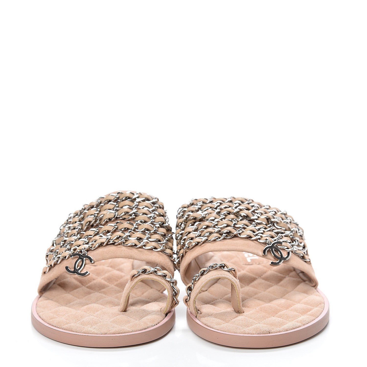 Chanel Lambskin Chain Flat Sandals 36 Beige 2 of 8