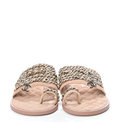 Chanel Lambskin Chain Flat Sandals 36 Beige 2 of 8