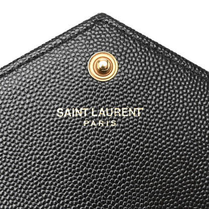 Saint Laurent Grain De Poudre Matelasse Chevron Monogram Envelope Chain Wallet Black 6 of 12