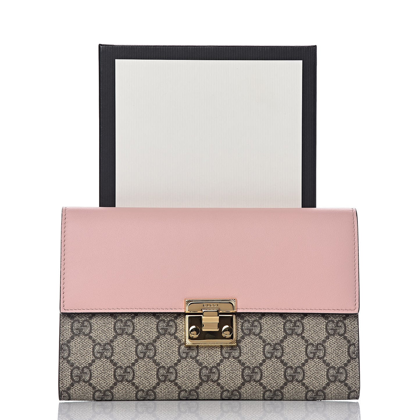 GG Supreme Monogram Calfskin Padlock Clutch Beige Perfect Pink