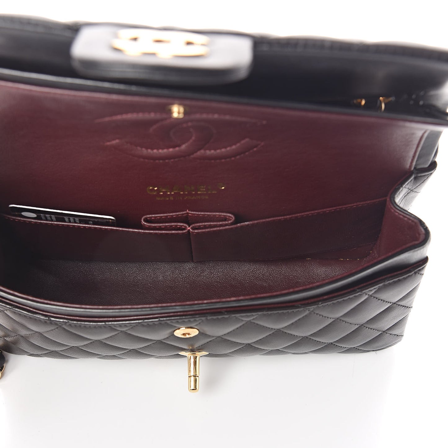 Lambskin Quilted Medium Double Flap Black