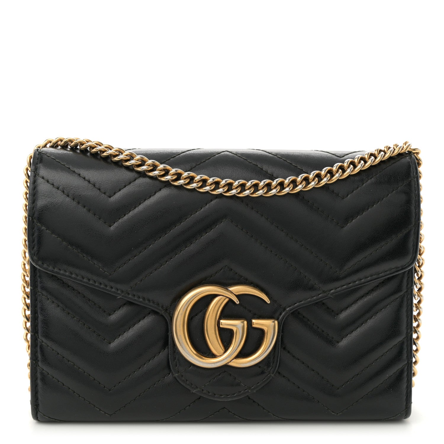 Gucci Calfskin Matelasse GG Marmont Chain Wallet Black 1 of 10