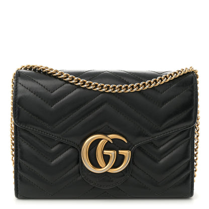 Gucci Calfskin Matelasse GG Marmont Chain Wallet Black 1 of 10