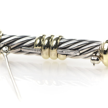 David Yurman Sterling Silver 14K Yellow Gold Pearl Cable Bar Brooch Pin 4 of 4