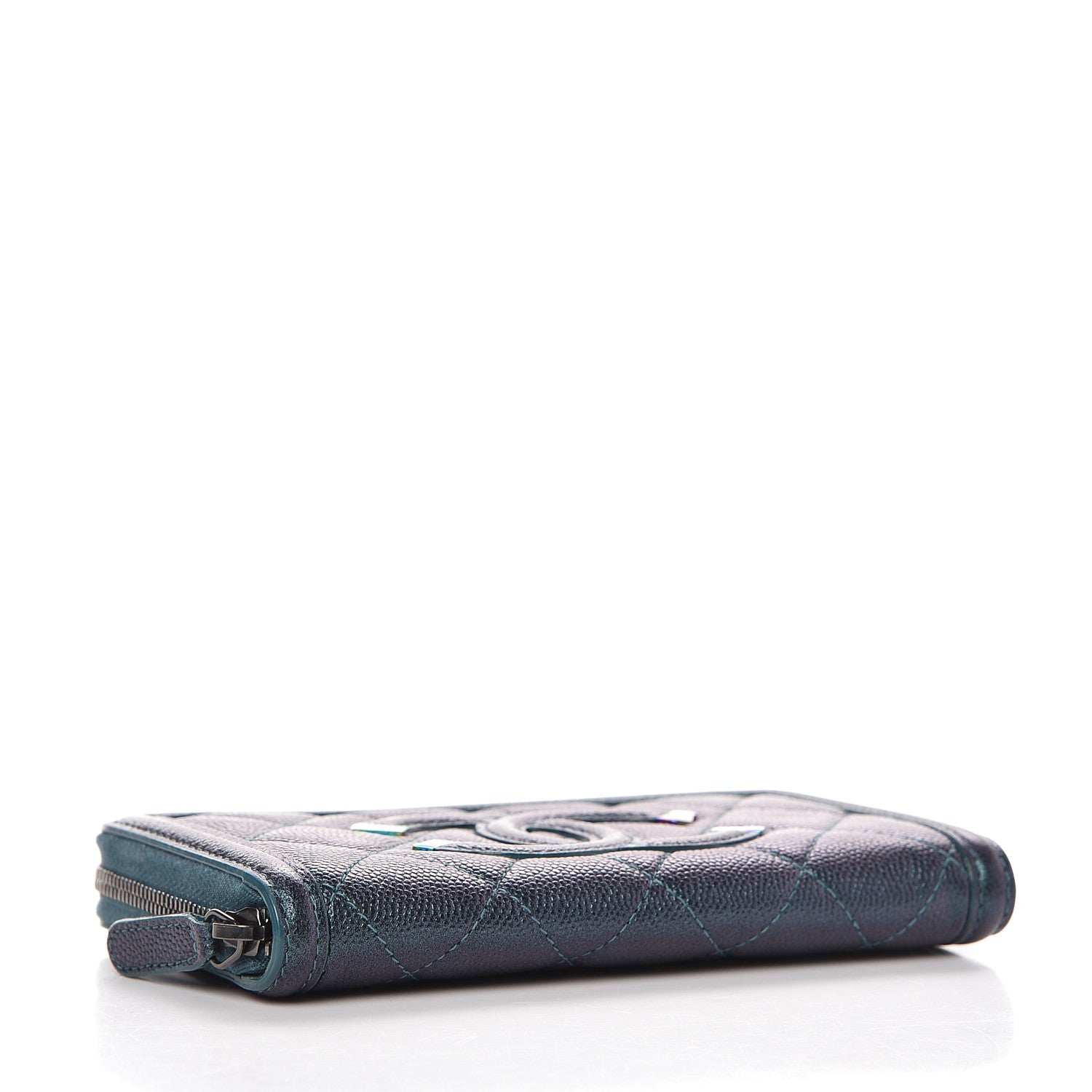 Chanel Iridescent Caviar Quilted Medium Filigree Zip Around Wallet Dark Turquoise 4 of 9