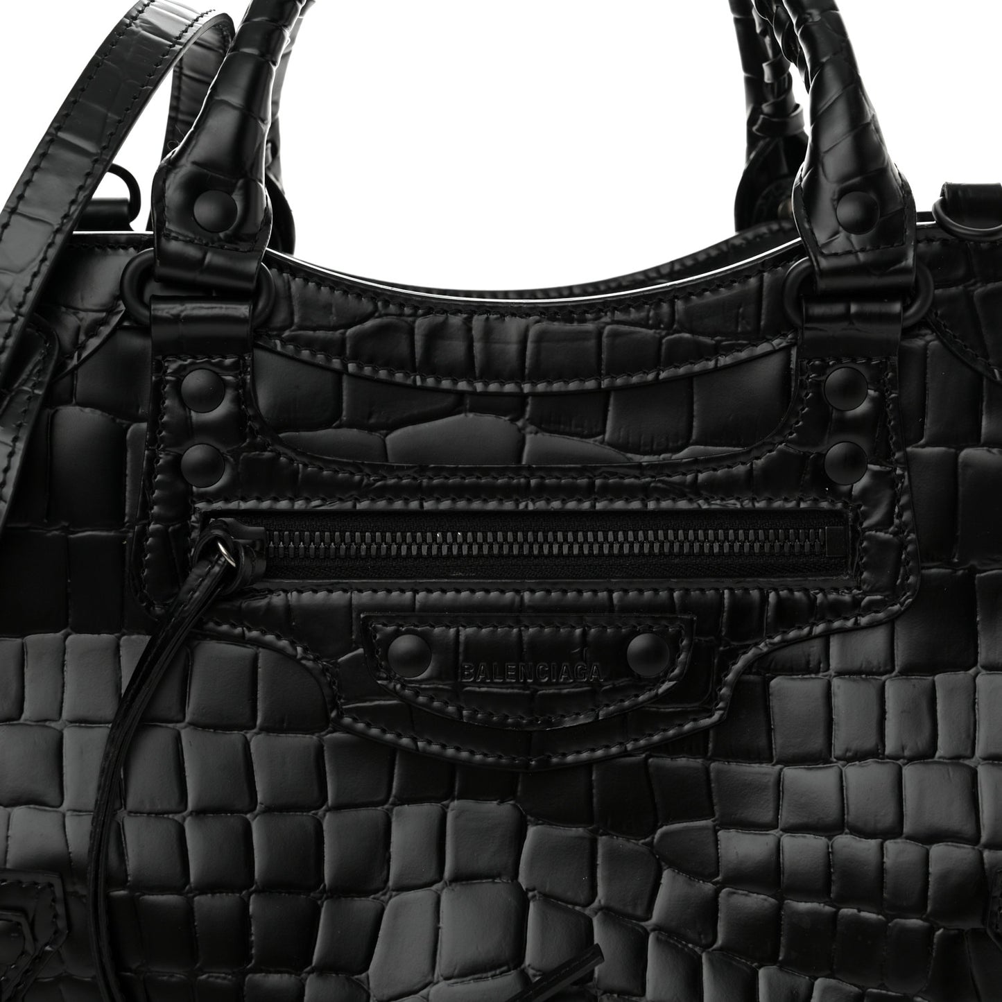 Semi Shiny Calfskin Crocodile Embossed Neo Classic Black Hardware S City Black