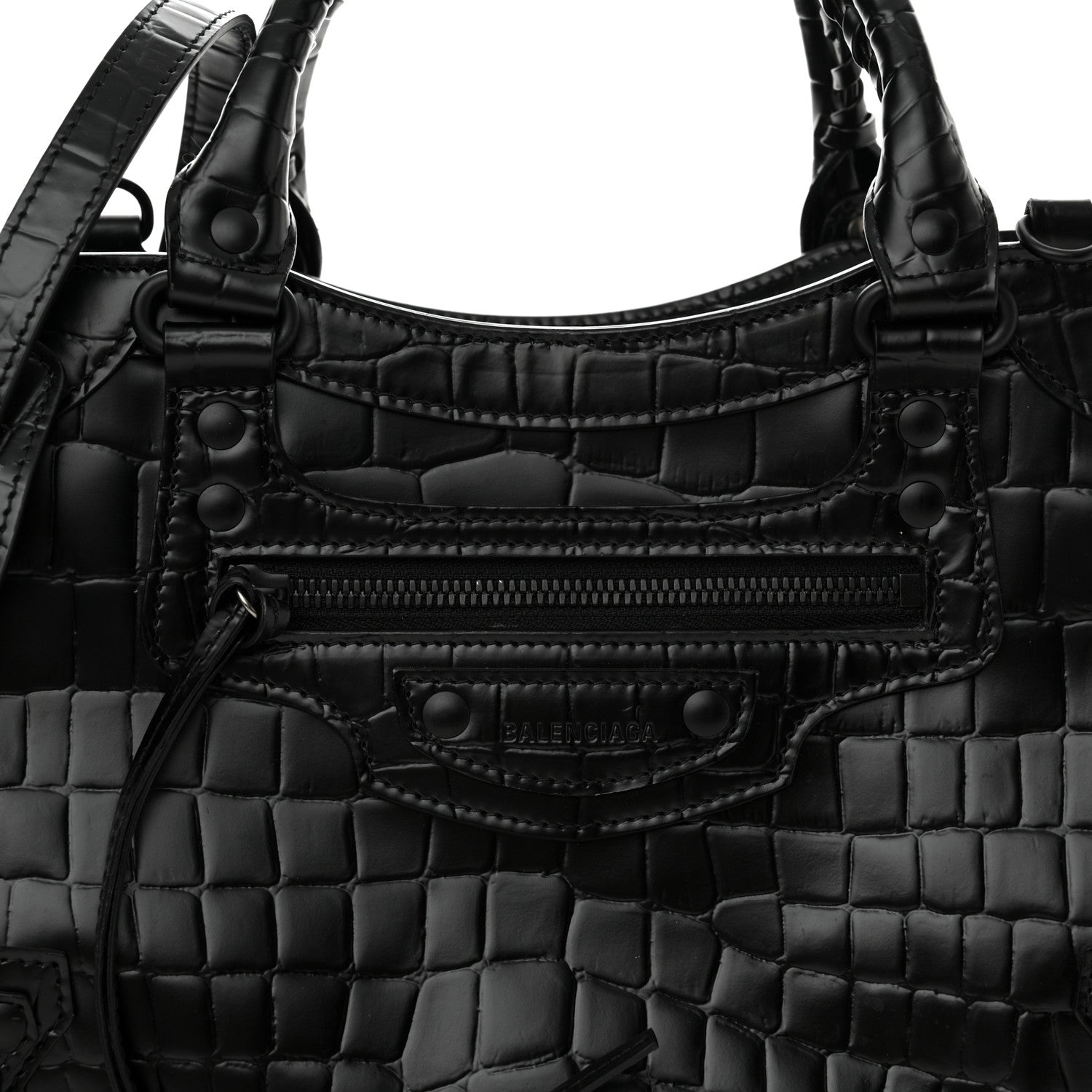 Balenciaga Semi Shiny Calfskin Crocodile Embossed Neo Classic Black Hardware S City Black 8 of 12