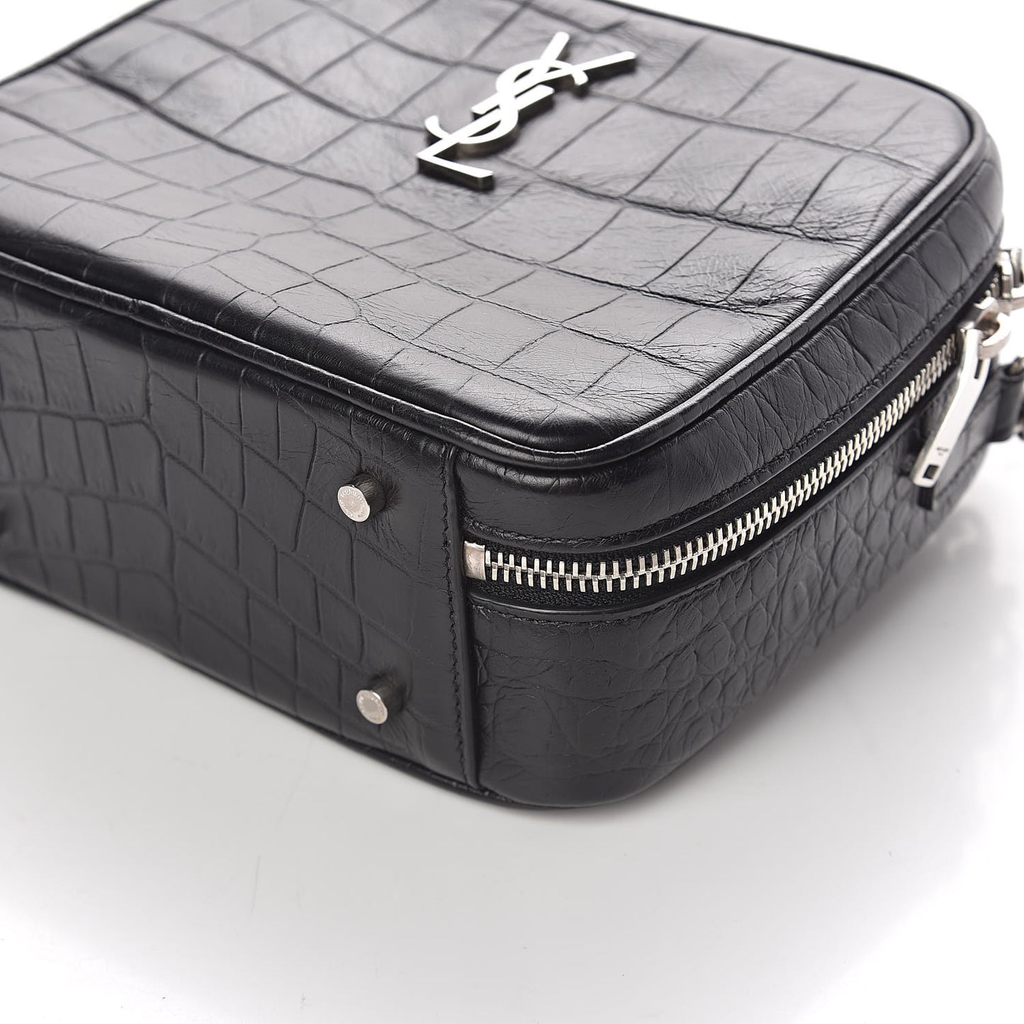 Calfskin Crocodile Embossed Monogram Lunch Box Bag Black