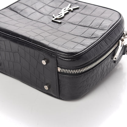 Saint Laurent Calfskin Crocodile Embossed Monogram Lunch Box Bag Black 8 of 9