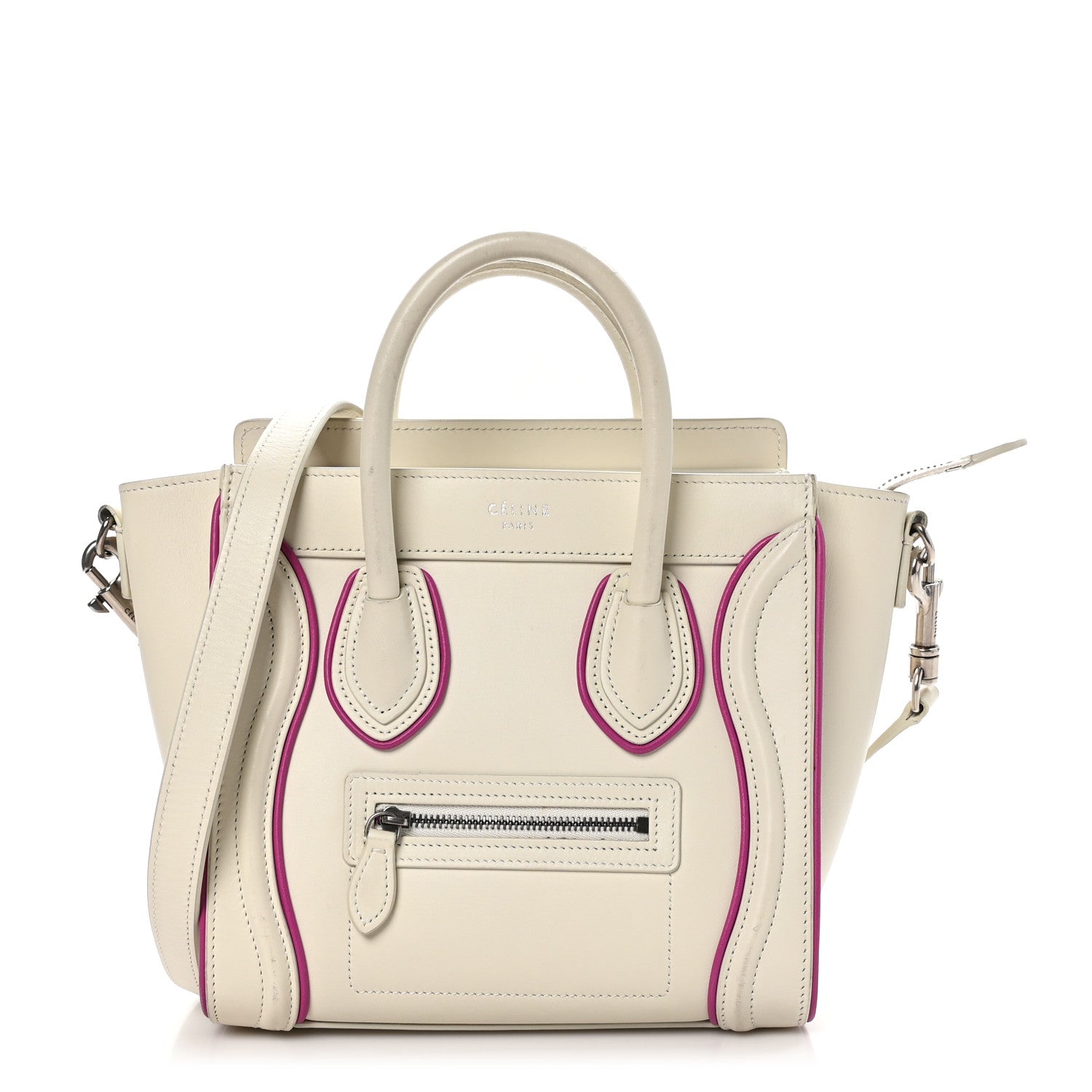 Celine Smooth Calfskin Nano Luggage White Magenta 1 of 12