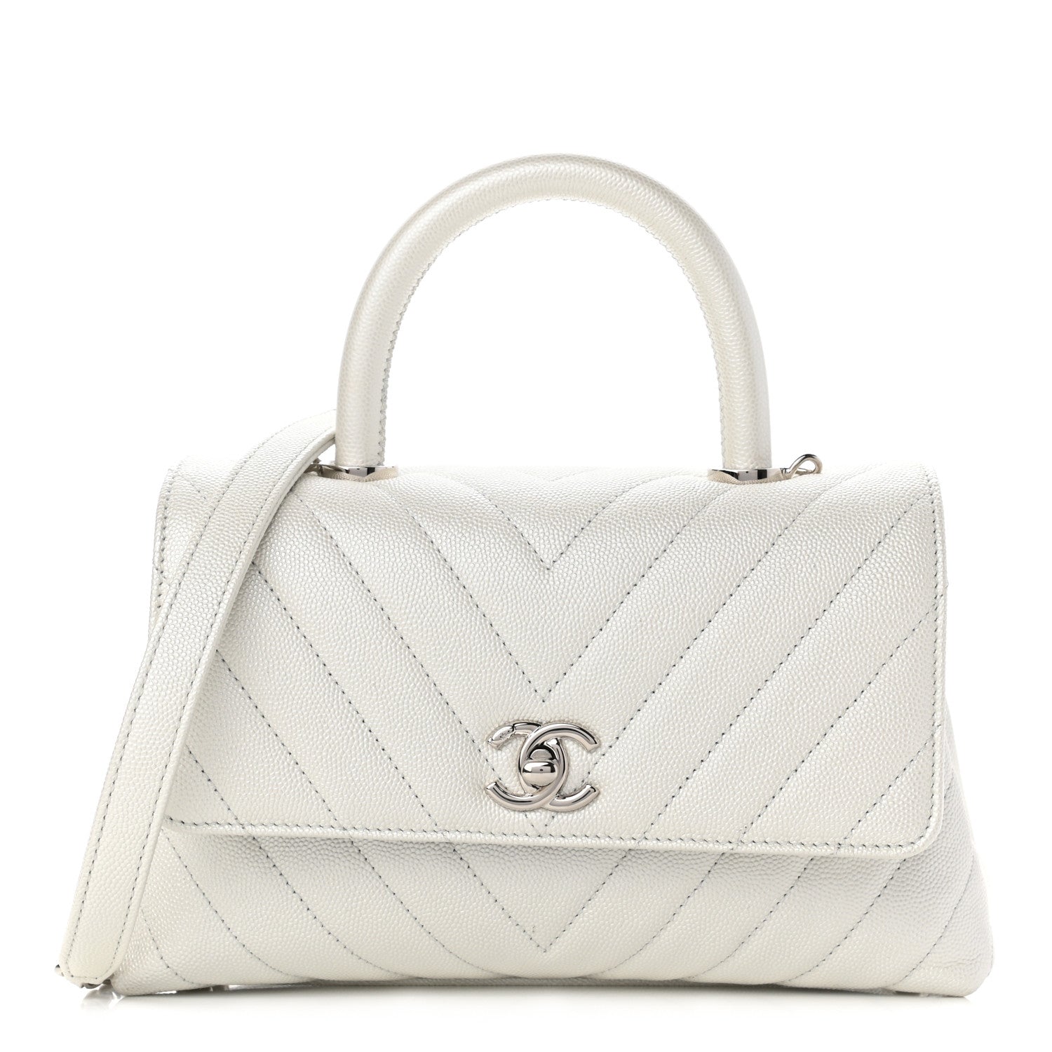 Chanel Iridescent Caviar Chevron Quilted Mini Coco Handle Flap White 2 of 19